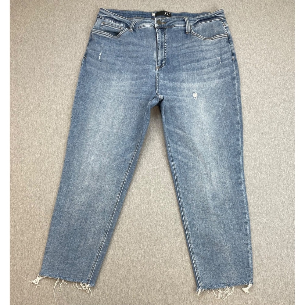 Kut From The Kloth Jeans Womens 18W Blue Cotton Blend Stretch Frayed Hem